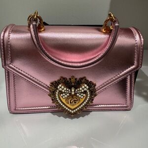 Dolce & Gabbana Pink and Gold Mini Bag with Heart Clasp